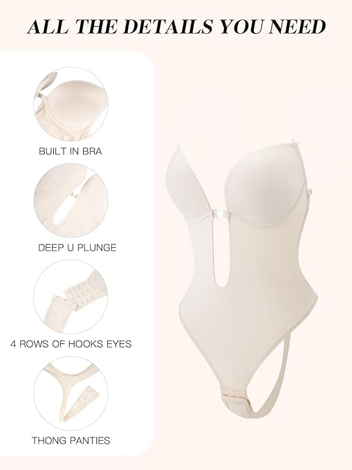 Women's Backless Plunge Shapewear – Low Back Invishaper Bodysuit, No Underwire Bra, Invisible Thong, Plus Size, Adjustable Straps - Image 7