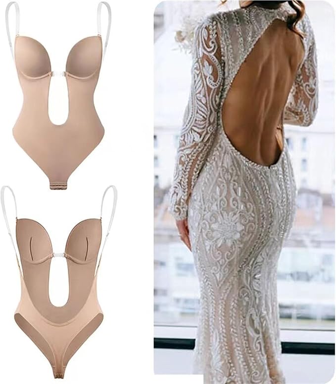 Women's Backless Plunge Shapewear – Low Back Invishaper Bodysuit, No Underwire Bra, Invisible Thong, Plus Size, Adjustable Straps - Image 9