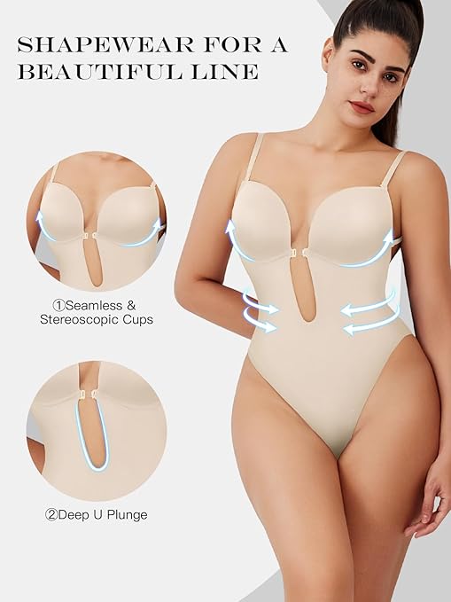 Women's Backless Plunge Shapewear – Low Back Invishaper Bodysuit, No Underwire Bra, Invisible Thong, Plus Size, Adjustable Straps - Image 8